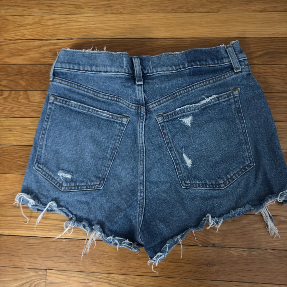 Abercrombie & Fitch Blue Jean Shorts Distressed Raw Hem - Picture 2 of 3